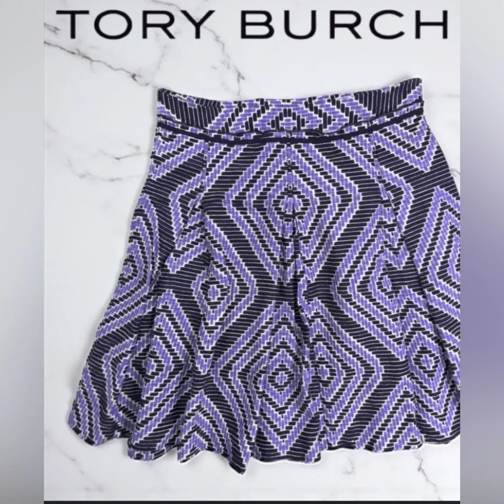Tory Burch Women's Purple Black Geometric Pleated A Line Skirt fall casual $350
